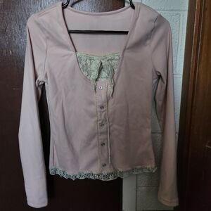 Light pink, coquette, long sleeve, cotton shirt. size M.